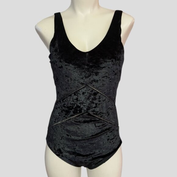 Sea & Her Black Velvet One Piece V Neck Swimsuit Bathing Suit Size - Picture 1 of 11